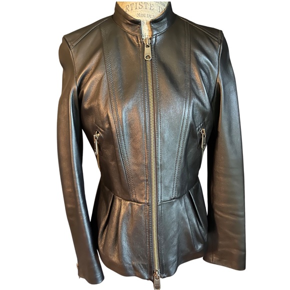 STRENESSE Jackets & Blazers - STRENESSE LAMBSKIN LEATHER PEPLUM JACKET